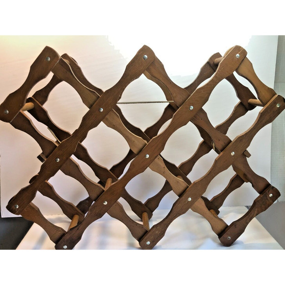 Unbranded Other - Vintage Wine Rack Accordion Wood Wall Rack Cottage Core Modern Farmhouse MCM